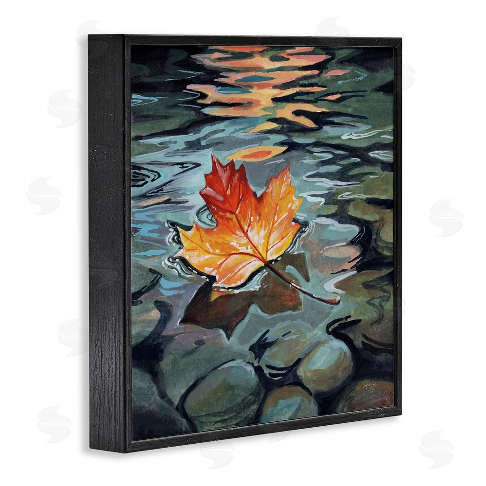 Kate Jarvik Birch Maple Leaf Floating in Stream Black Framed Giclee Wall Art
