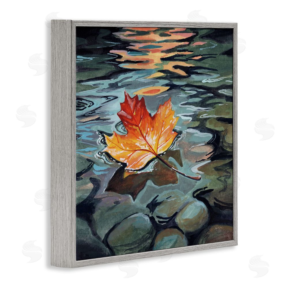 Kate Jarvik Birch Maple Leaf Floating in Stream Gray Framed Giclee Wall Art