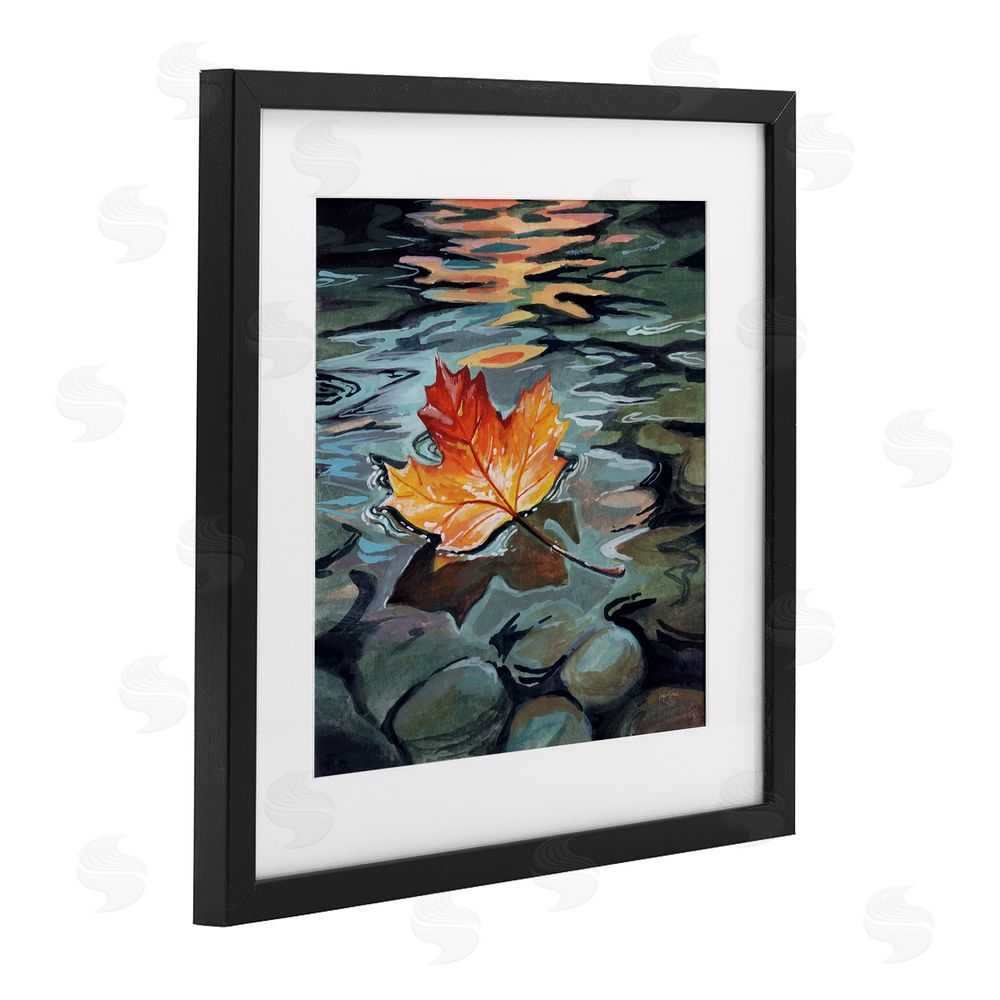 Kate Jarvik Birch Maple Leaf Floating in Stream Black Framed Print Under Glass Wall Art