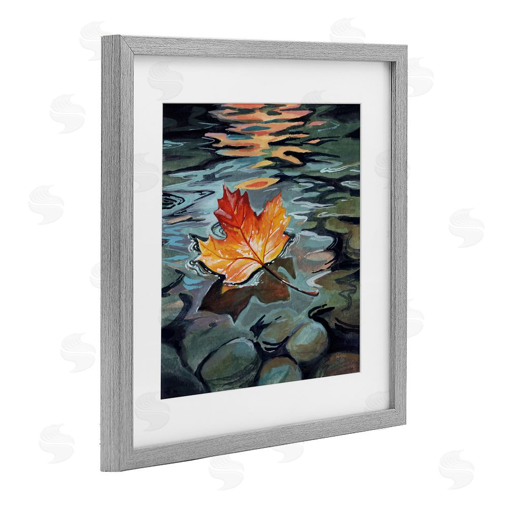 Kate Jarvik Birch Maple Leaf Floating in Stream Gray Framed Print Under Glass Wall Art