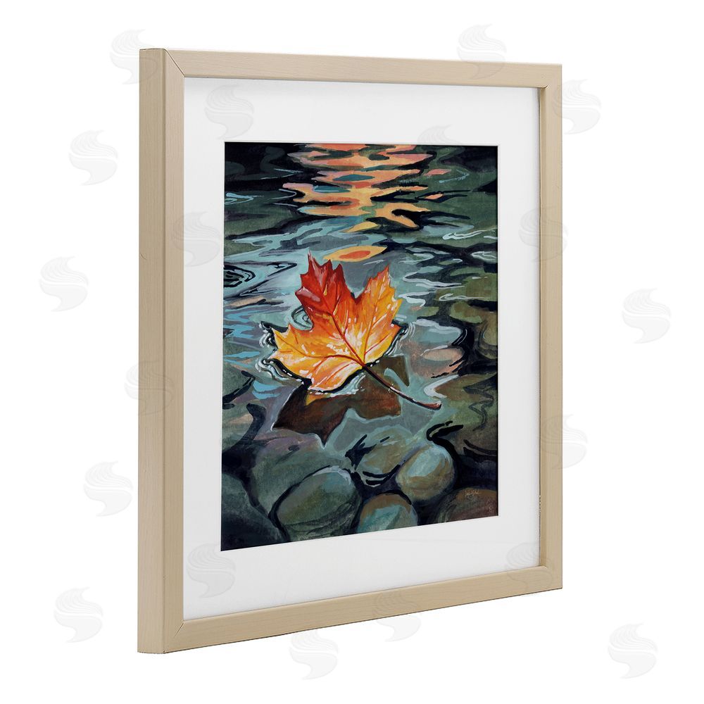Kate Jarvik Birch Maple Leaf Floating in Stream Brown Framed Print Under Glass Wall Art