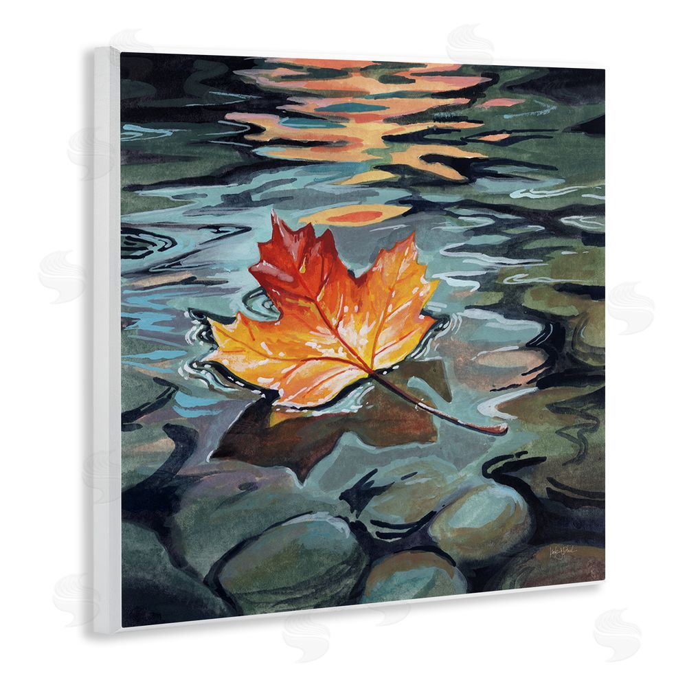 Kate Jarvik Birch Maple Leaf Floating in Stream Wall Plaque Home Decor Art Print