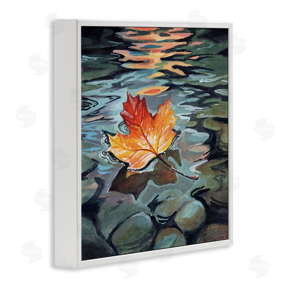 Kate Jarvik Birch Maple Leaf Floating in Stream White Framed Giclee Wall Art