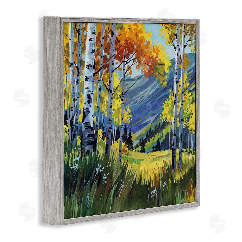 Kate Jarvik Birch Autumn Golden Birch Grove Gray Framed Giclee Wall Art Print