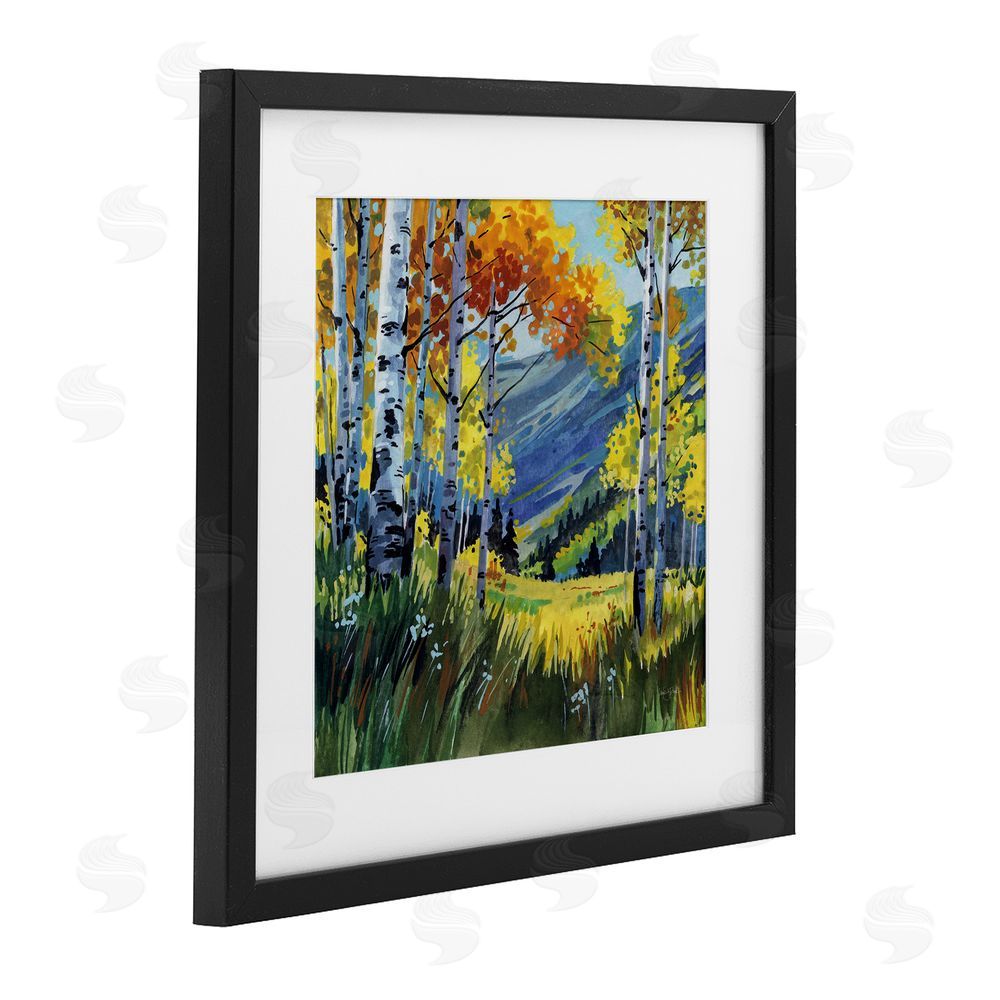 Kate Jarvik Birch Autumn Golden Birch Grove Black Framed Print Under Glass with Matting Wall Art