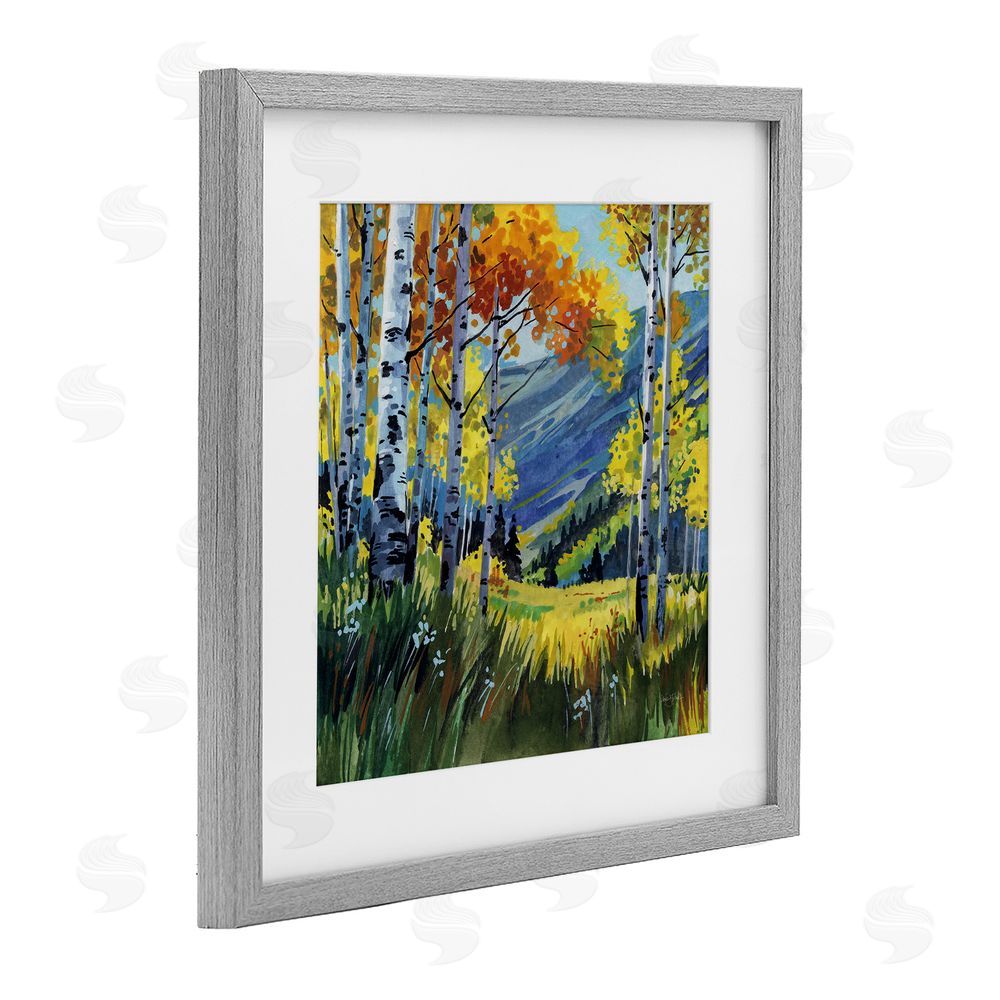 Kate Jarvik Birch Autumn Golden Birch Grove Gray Framed Print Under Glass with Matting Wall Art