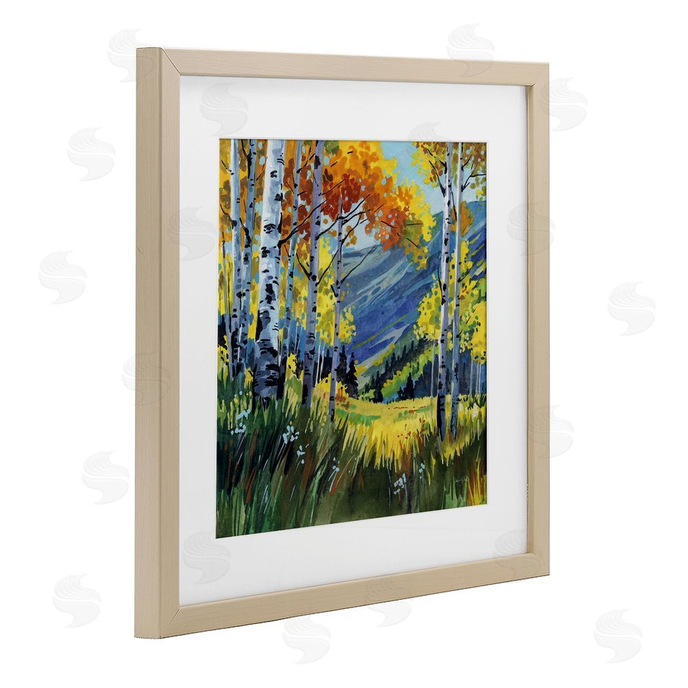 Kate Jarvik Birch Autumn Golden Birch Grove Brown Framed Print Under Glass with Matting Wall Art