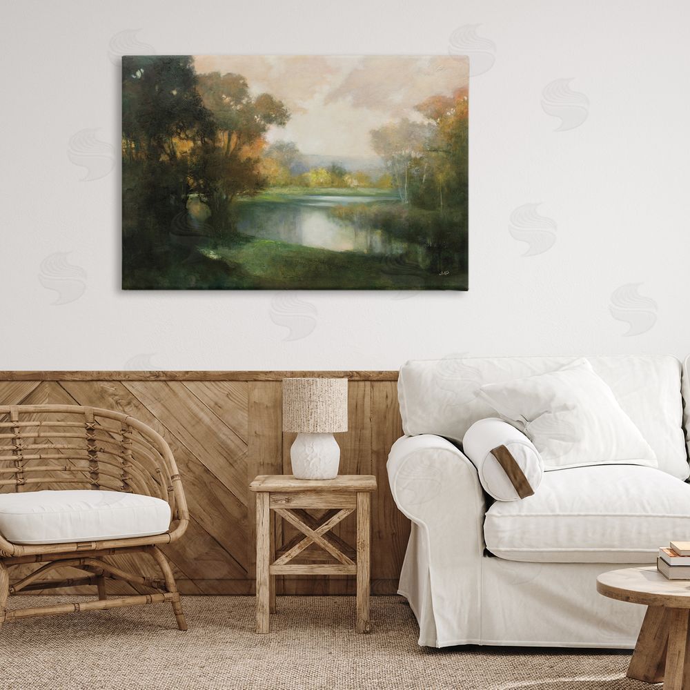 Julia Purinton Lakeside Morning in Autumn Light Stretched Canvas Wall Art in Room