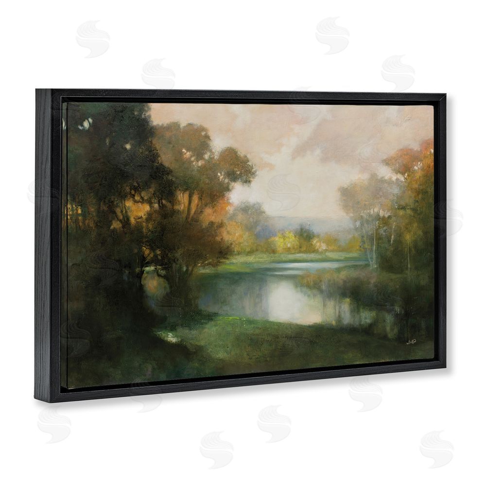 Julia Purinton Lakeside Morning in Autumn Light Black Floating Framed Canvas Wall Art