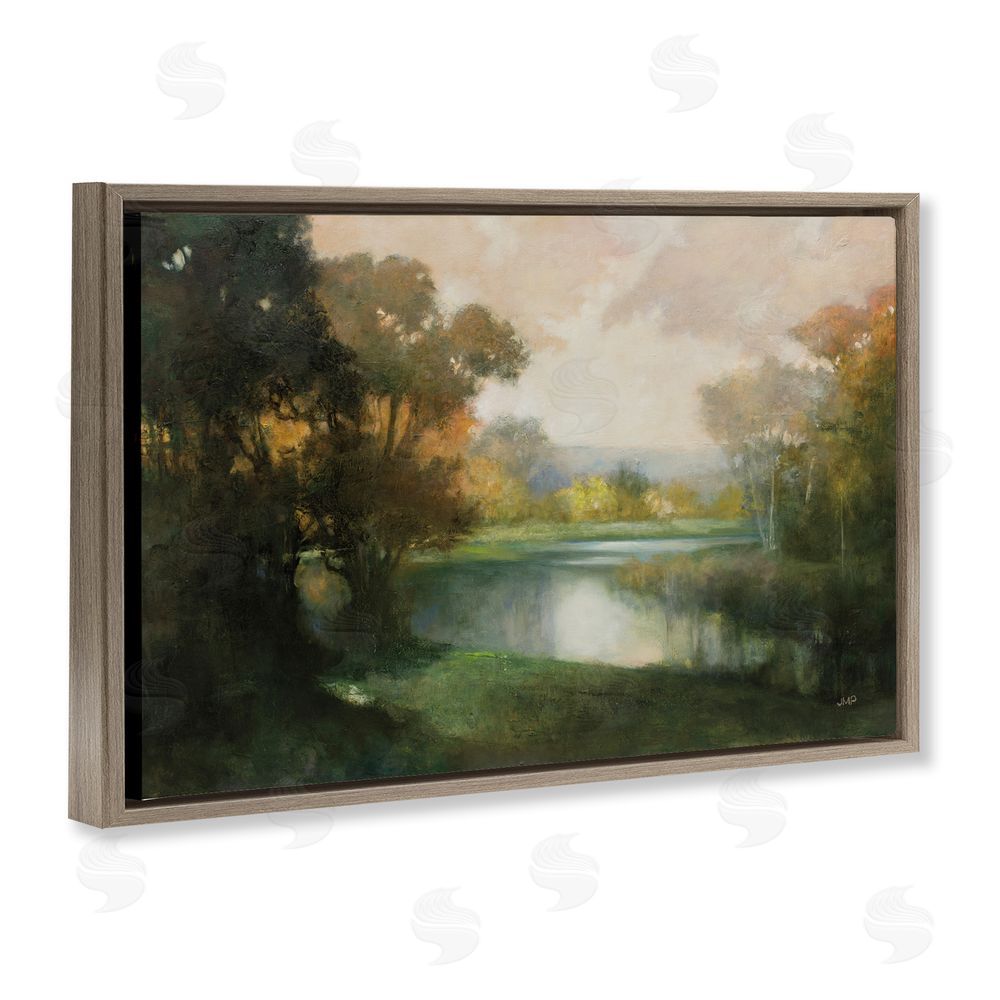 Julia Purinton Lakeside Morning in Autumn Light Brown Floating Framed Canvas Wall Art