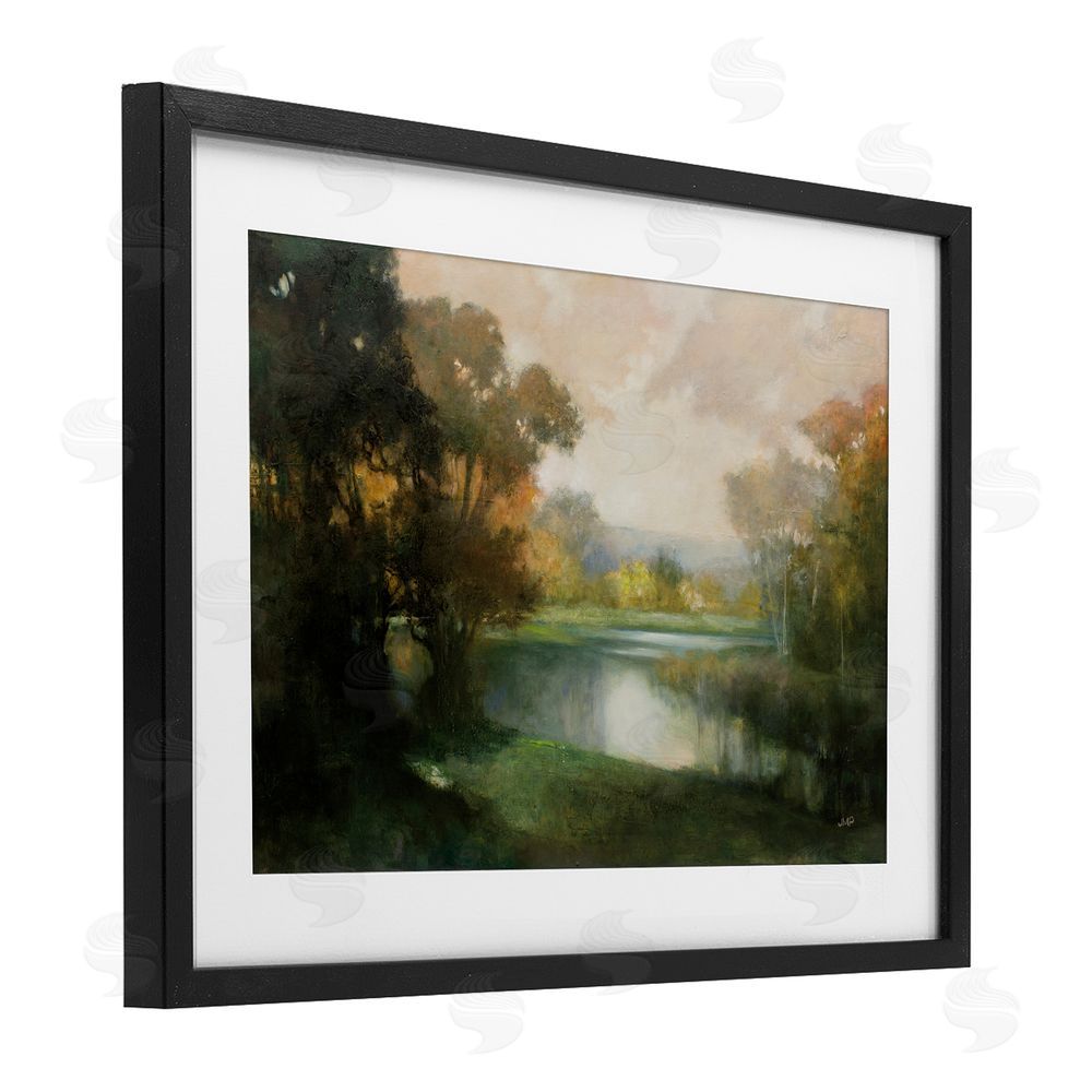 Julia Purinton Lakeside Morning in Autumn Light Black Framed Print Under Glass Wall Art