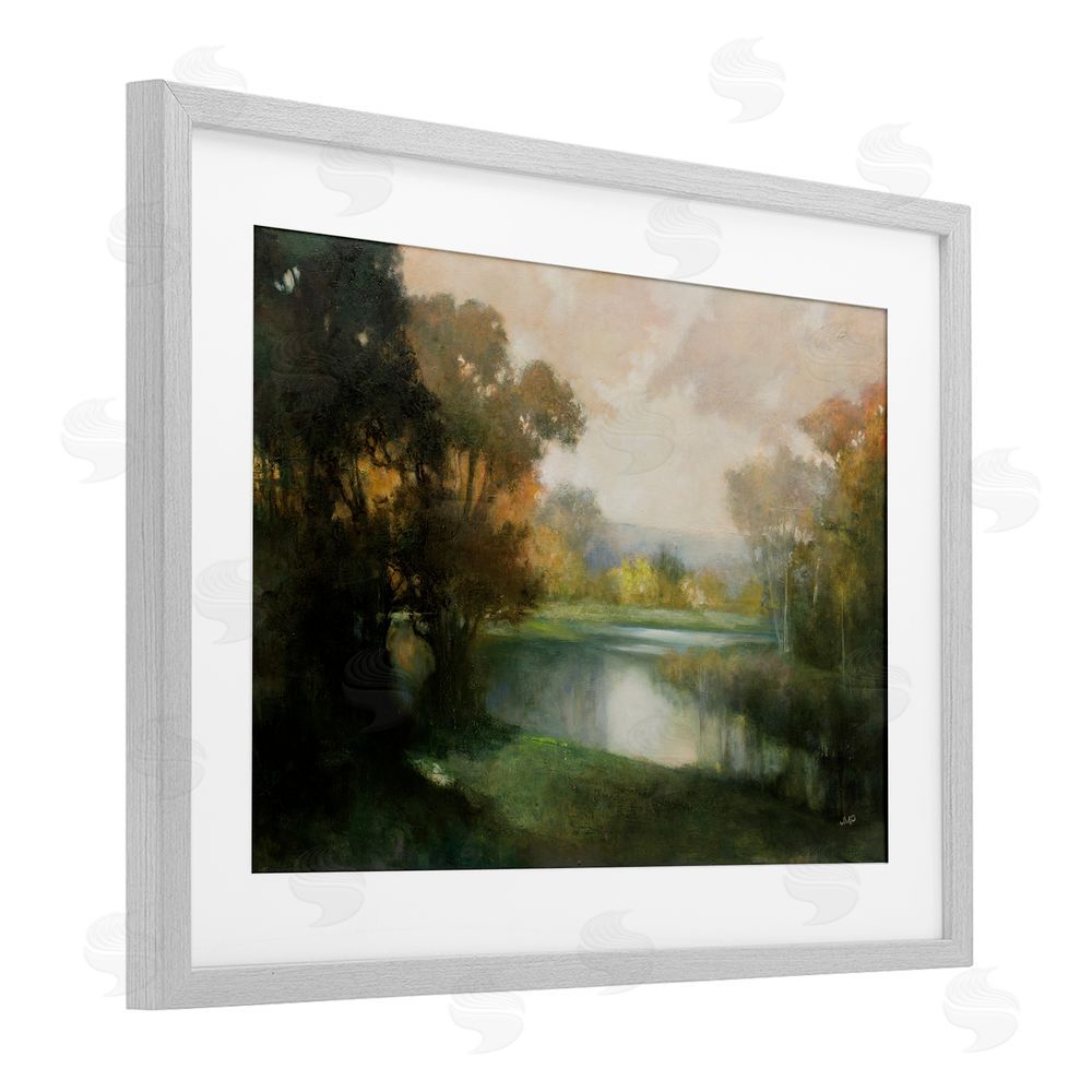 Julia Purinton Lakeside Morning in Autumn Light Gray Framed Print Under Glass Wall Art