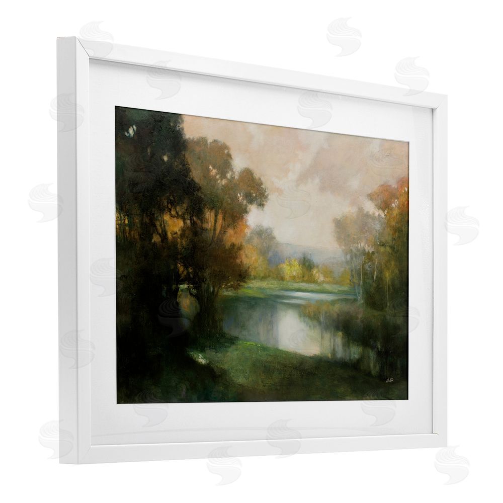 Julia Purinton Lakeside Morning in Autumn Light White Framed Print Under Glass Wall Art