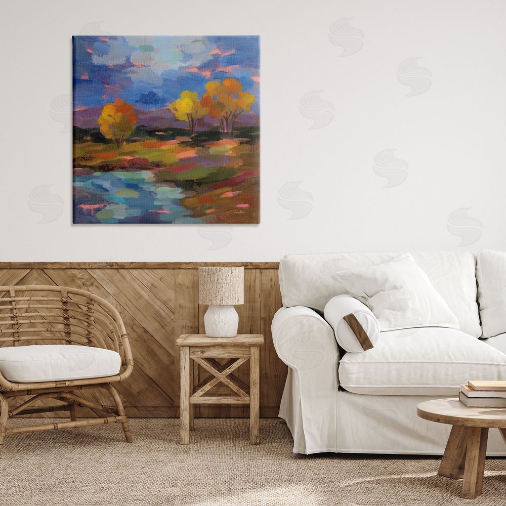 Silvia Vassileva October Glow Lakeside Reflection Stretched Canvas Wall Art in Room