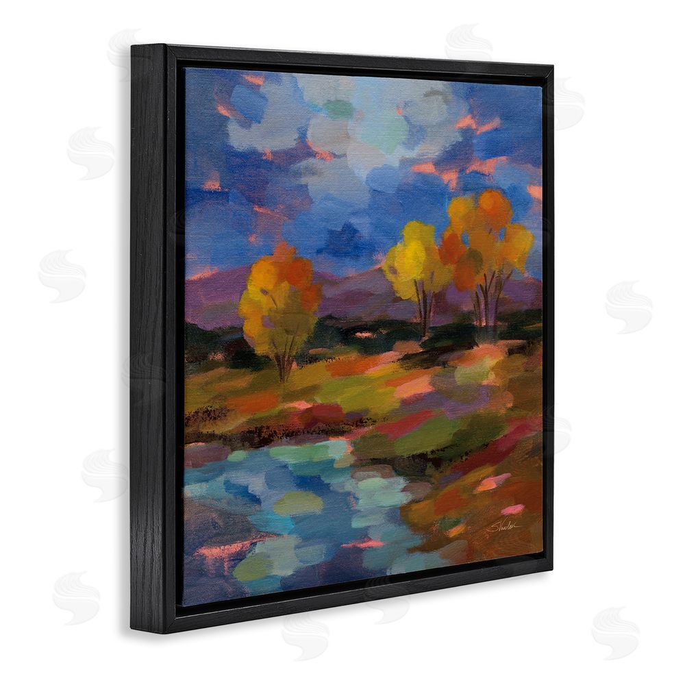 Silvia Vassileva October Glow Lakeside Reflection Black Floating Framed Canvas Wall Art