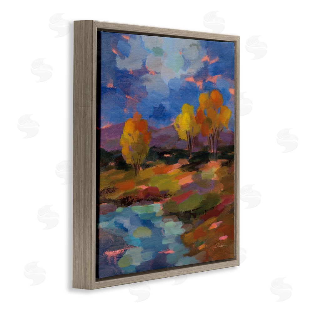 Silvia Vassileva October Glow Lakeside Reflection Brown Floating Framed Canvas Wall Art