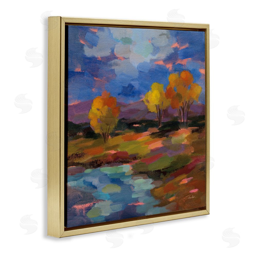 Silvia Vassileva October Glow Lakeside Reflection Gold Floating Framed Canvas Wall Art