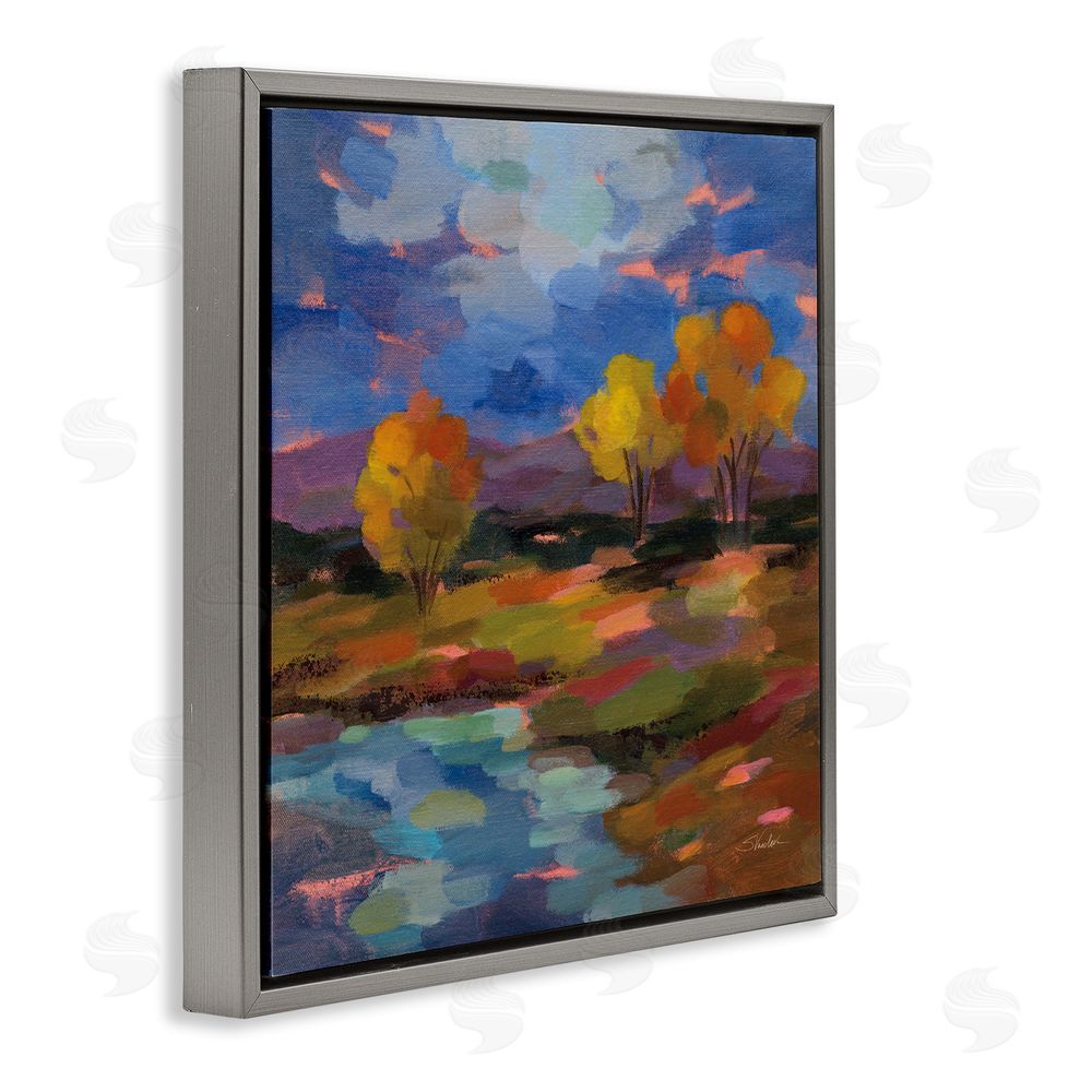 Silvia Vassileva October Glow Lakeside Reflection Gray Floating Framed Canvas Wall Art