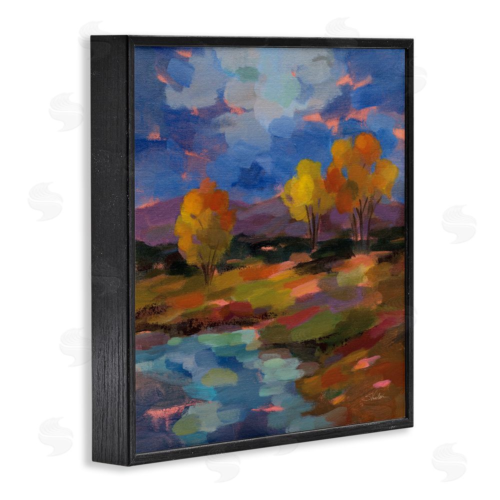 Silvia Vassileva October Glow Lakeside Reflection Black Framed Giclee Wall Art