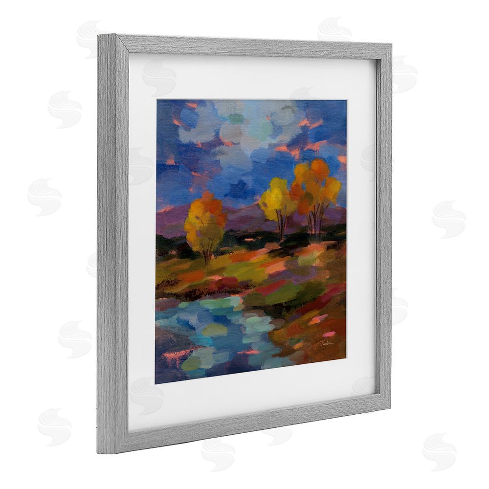 Silvia Vassileva October Glow Lakeside Reflection Gray Framed Print Under Glass Wall Art