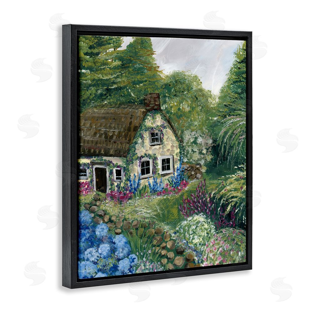 Yvette St. Amant Charming Country Cottage Path Black Floating Frame Canvas Wall Art Print