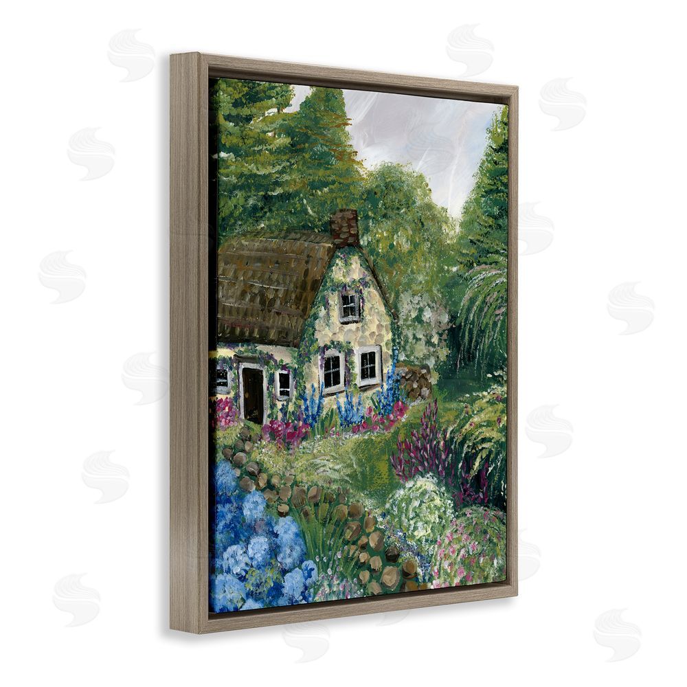 Yvette St. Amant Charming Country Cottage Path Brown Floating Frame Canvas Wall Art Print