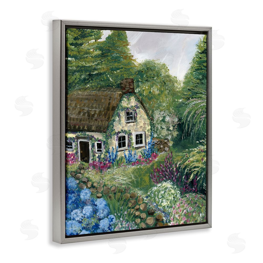 Yvette St. Amant Charming Country Cottage Path Gray Floating Frame Canvas Wall Art Print