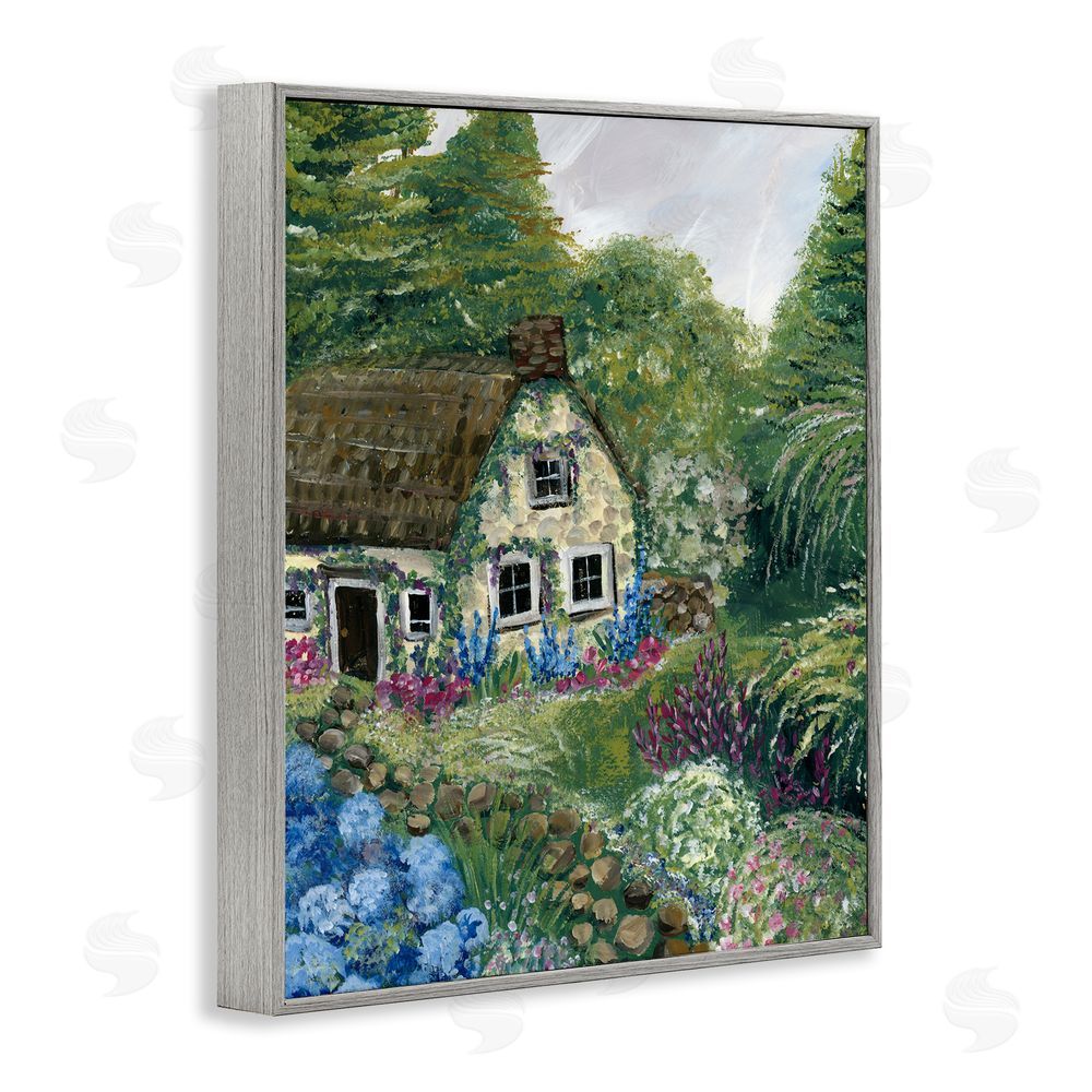Yvette St. Amant Charming Country Cottage Path Gray Framed Giclee Wall Art Print
