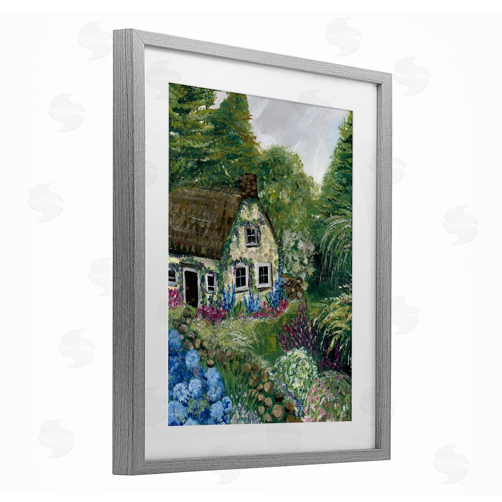 Yvette St. Amant Charming Country Cottage Path Gray Framed Print Under Glass Wall Art