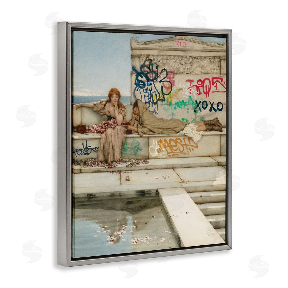 Mary Urban Antiquity Graffiti Classic Poolside Gray Floating Frame Canvas Wall Art Print