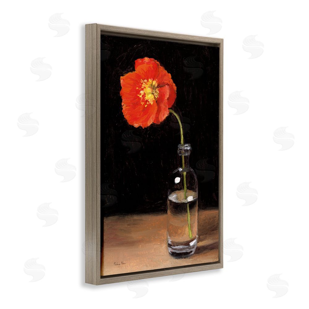 Mackenzie Nelson Bottled Beauty Single Red Poppy Brown Floating Frame Canvas Wall Art Print