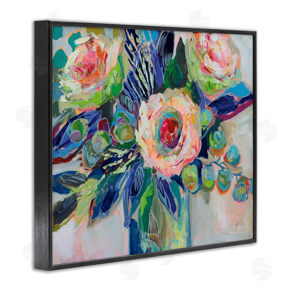 Jeanette Vertentes Centered Triple Blooms Black Framed Giclee Wall Art Print