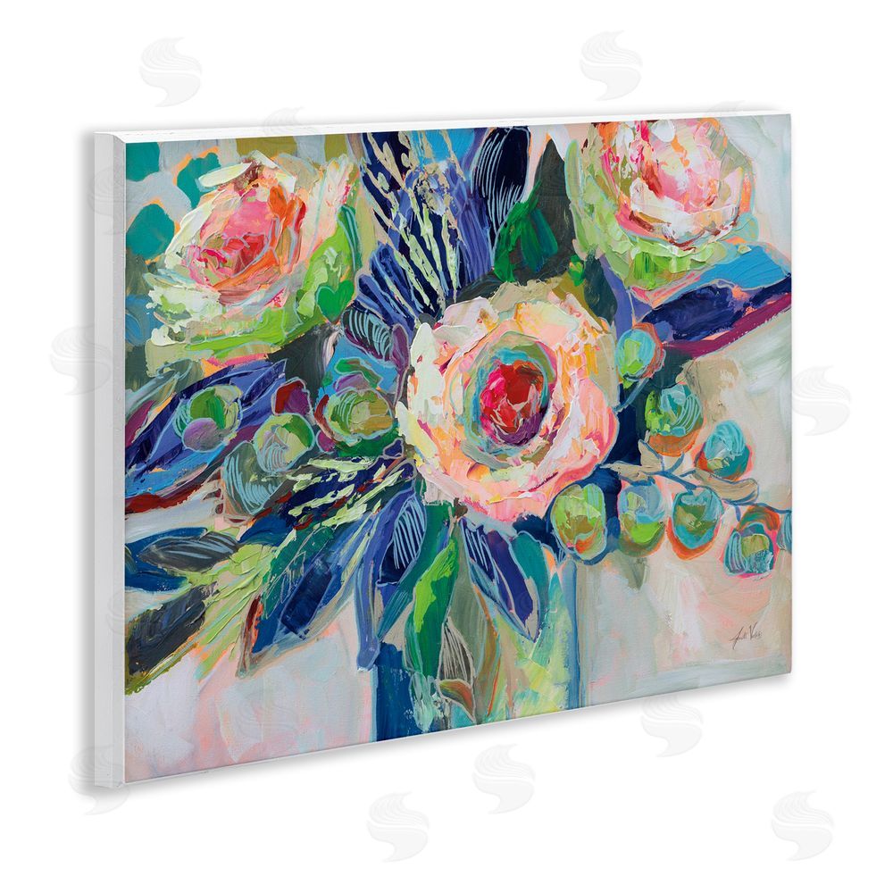 Jeanette Vertentes Centered Triple Blooms Wooden Wall Plaque Art Print