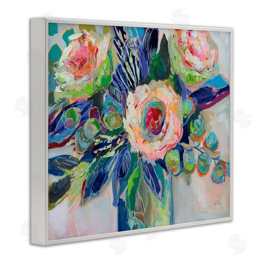 Jeanette Vertentes Centered Triple Blooms White Framed Giclee Wall Art Print
