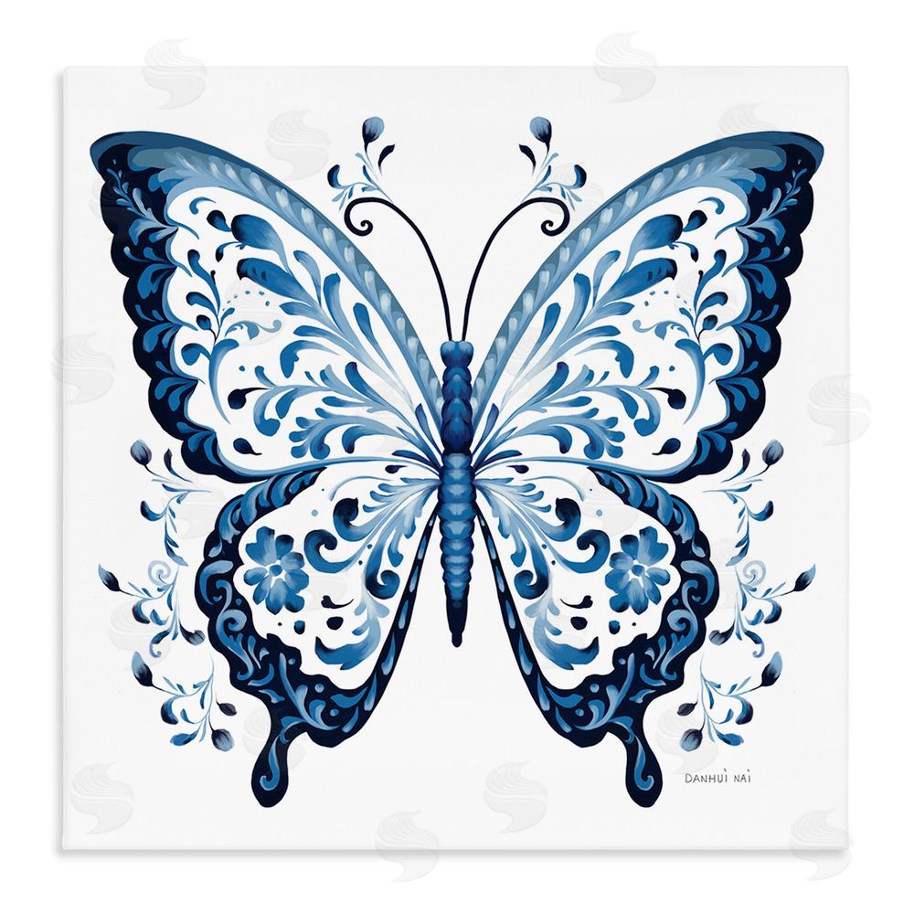 Danhui Nai Blue Butterfly Boho Pattern Stretched Canvas Wall Art Print