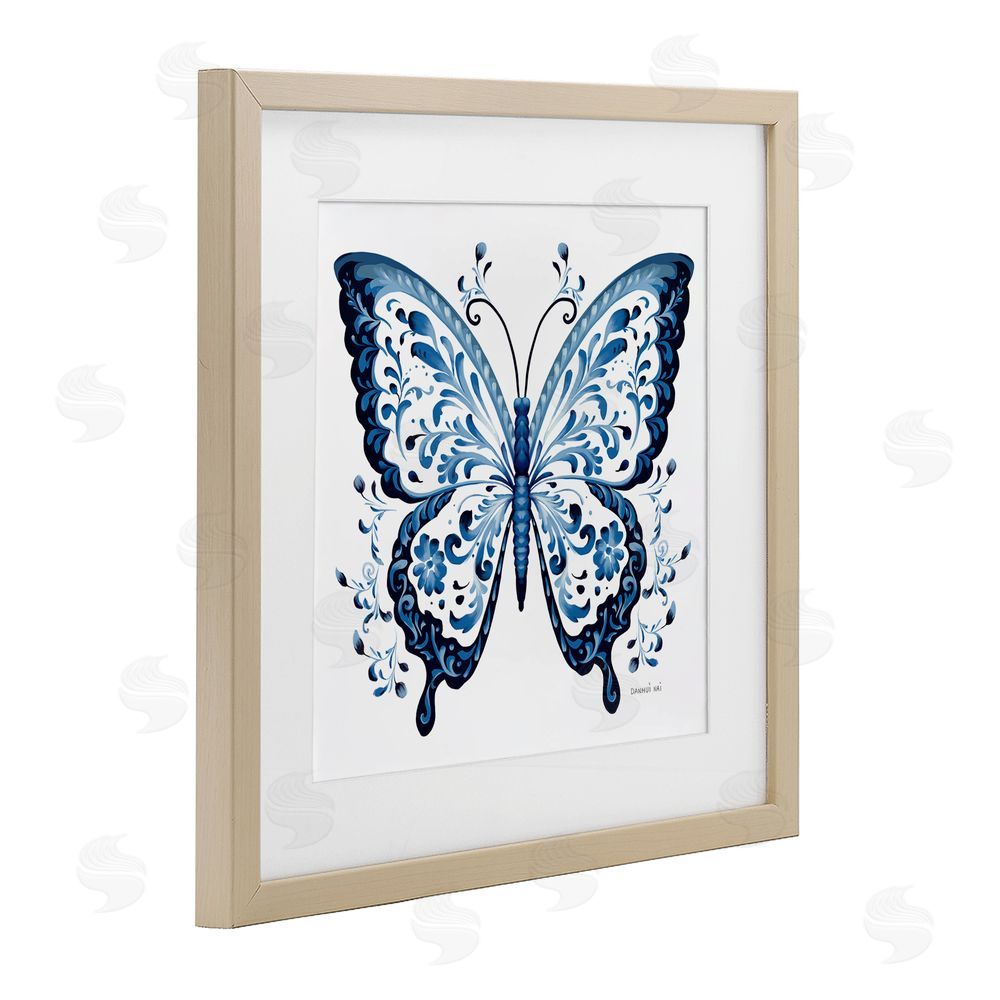 Danhui Nai Blue Butterfly Boho Pattern Brown Framed Print Under Glass Wall Art