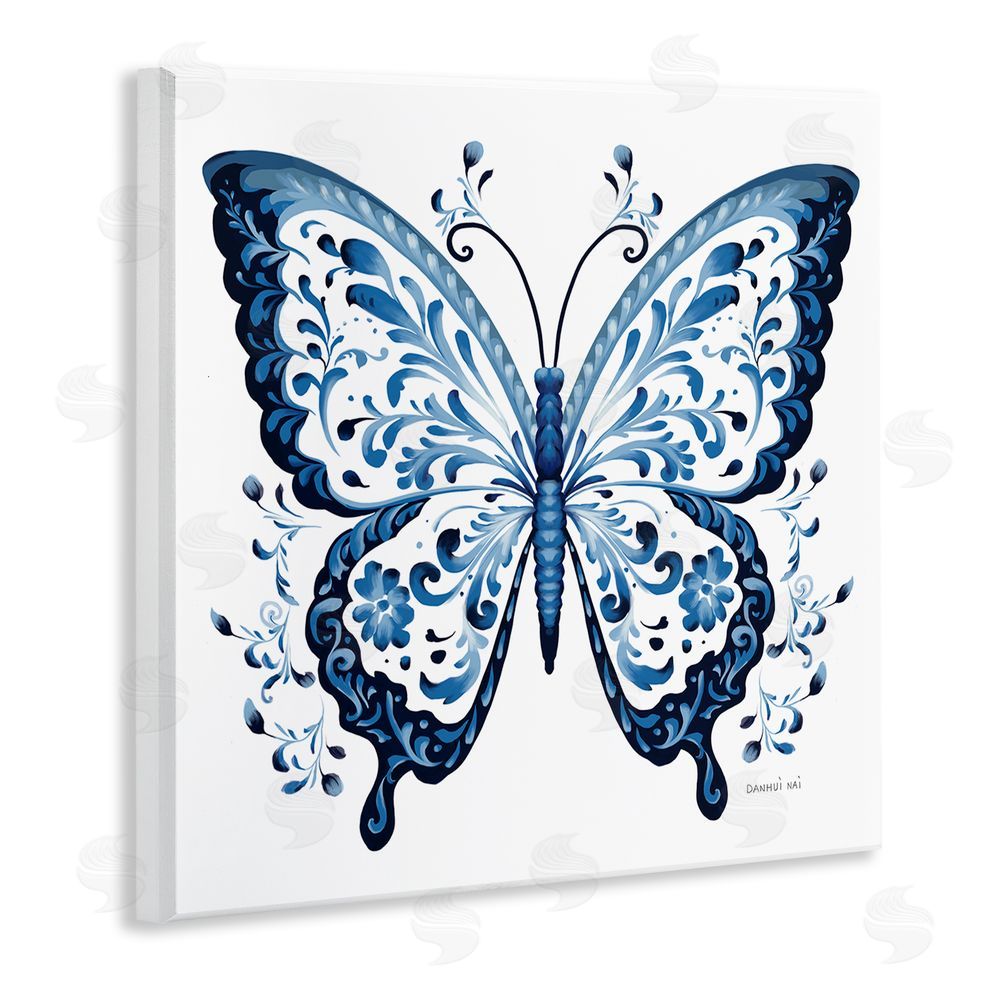Danhui Nai Blue Butterfly Boho Pattern Wooden Wall Plaque Art Print