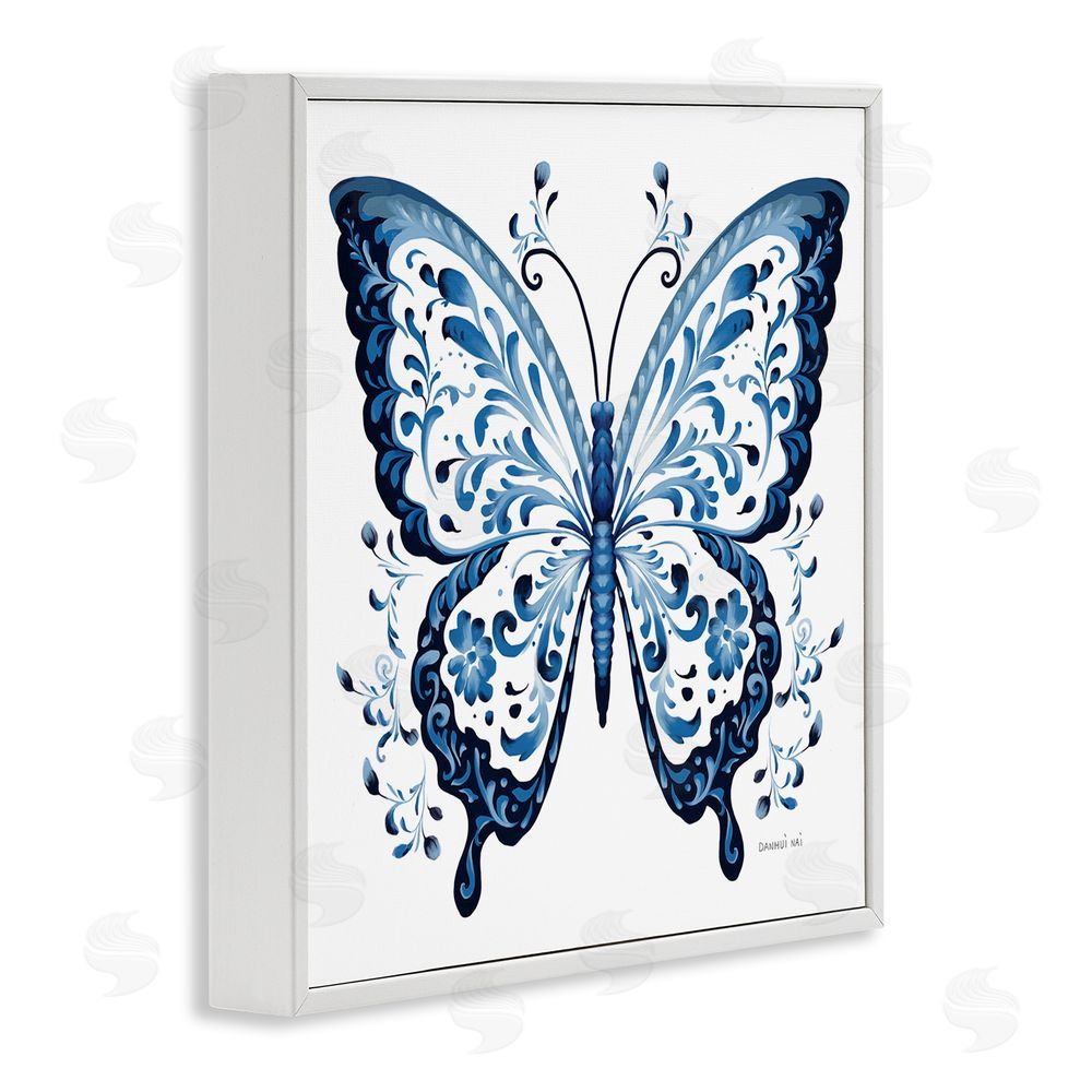 Danhui Nai Blue Butterfly Boho Pattern White Framed Giclee Wall Art Print