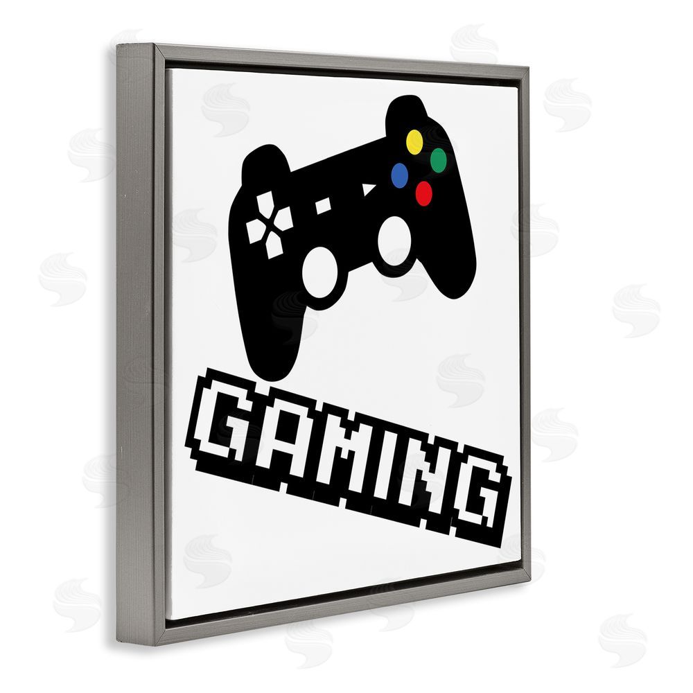 Marcus Prime Playful Pixel Gaming Gray Floating Frame Canvas Wall Art Print