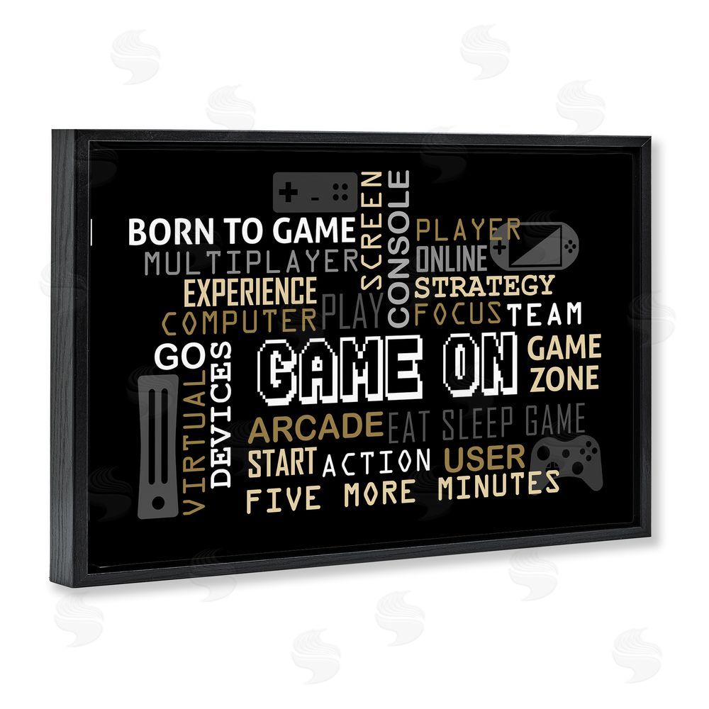 Kim Allen Game On Gamer Typography Black Floating Frame Canvas Wall Art Print