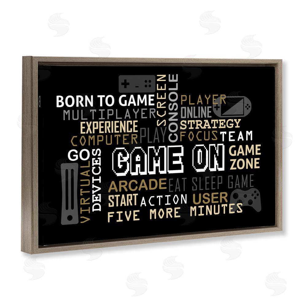 Kim Allen Game On Gamer Typography Brown Floating Frame Canvas Wall Art Print