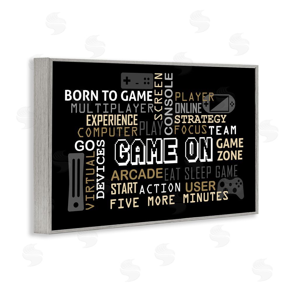 Kim Allen Game On Gamer Typography Gray Framed Giclee Wall Art Print