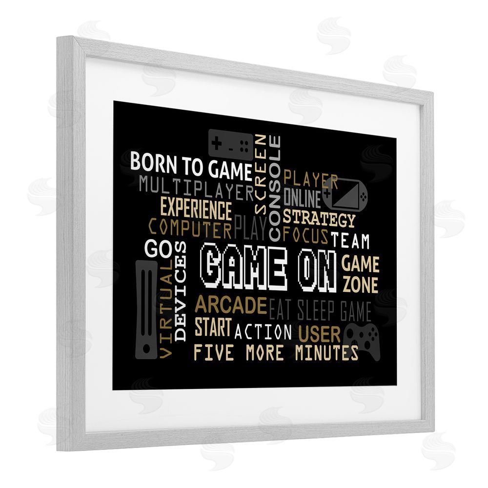 Kim Allen Game On Gamer Typography Gray Framed Print Under Glass Wall Art