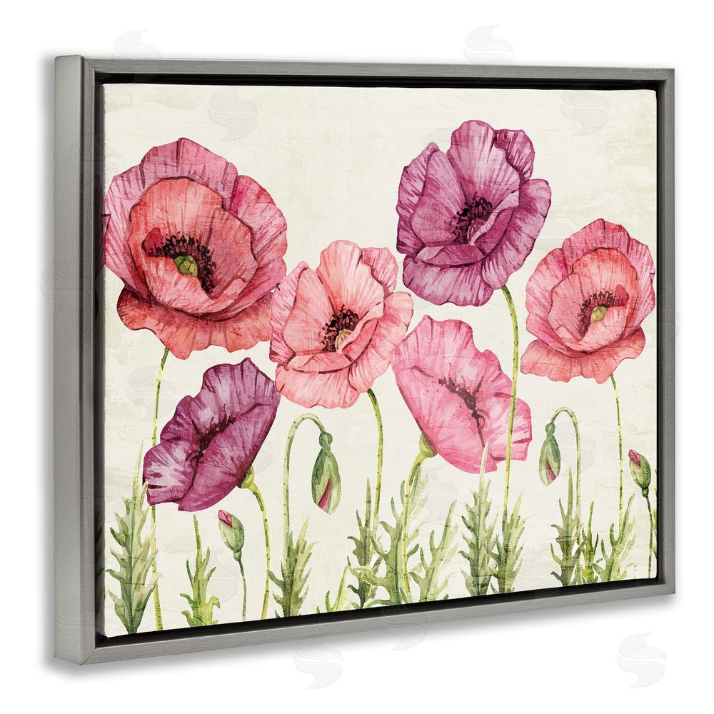 Kim Allen Poppy Days Vintage Blooms Gray Floating Frame Canvas Wall Art Print