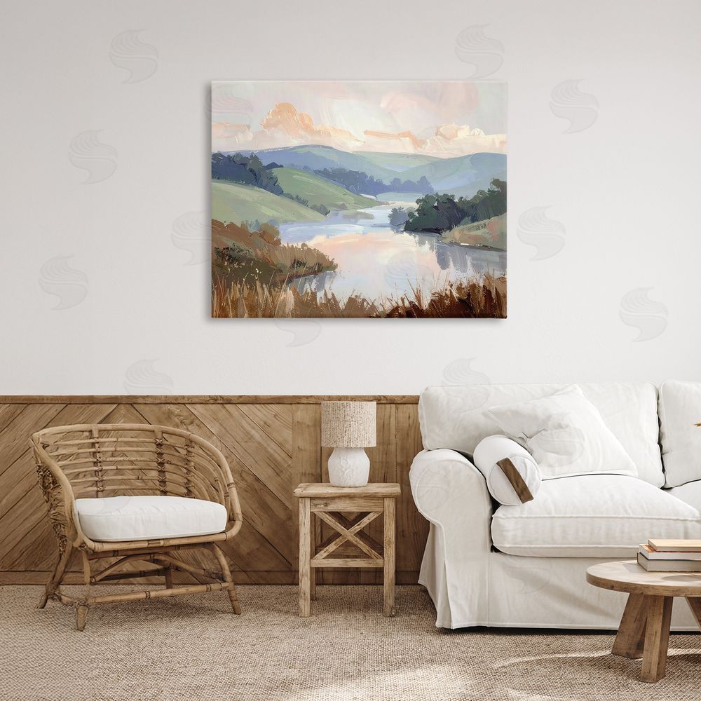 Alonza Saunders Muted Distant Mountains Stretched Canvas Wall Art in Room