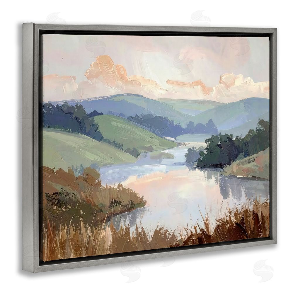 Alonza Saunders Muted Distant Mountains Gray Floating Frame Canvas Wall Art Print