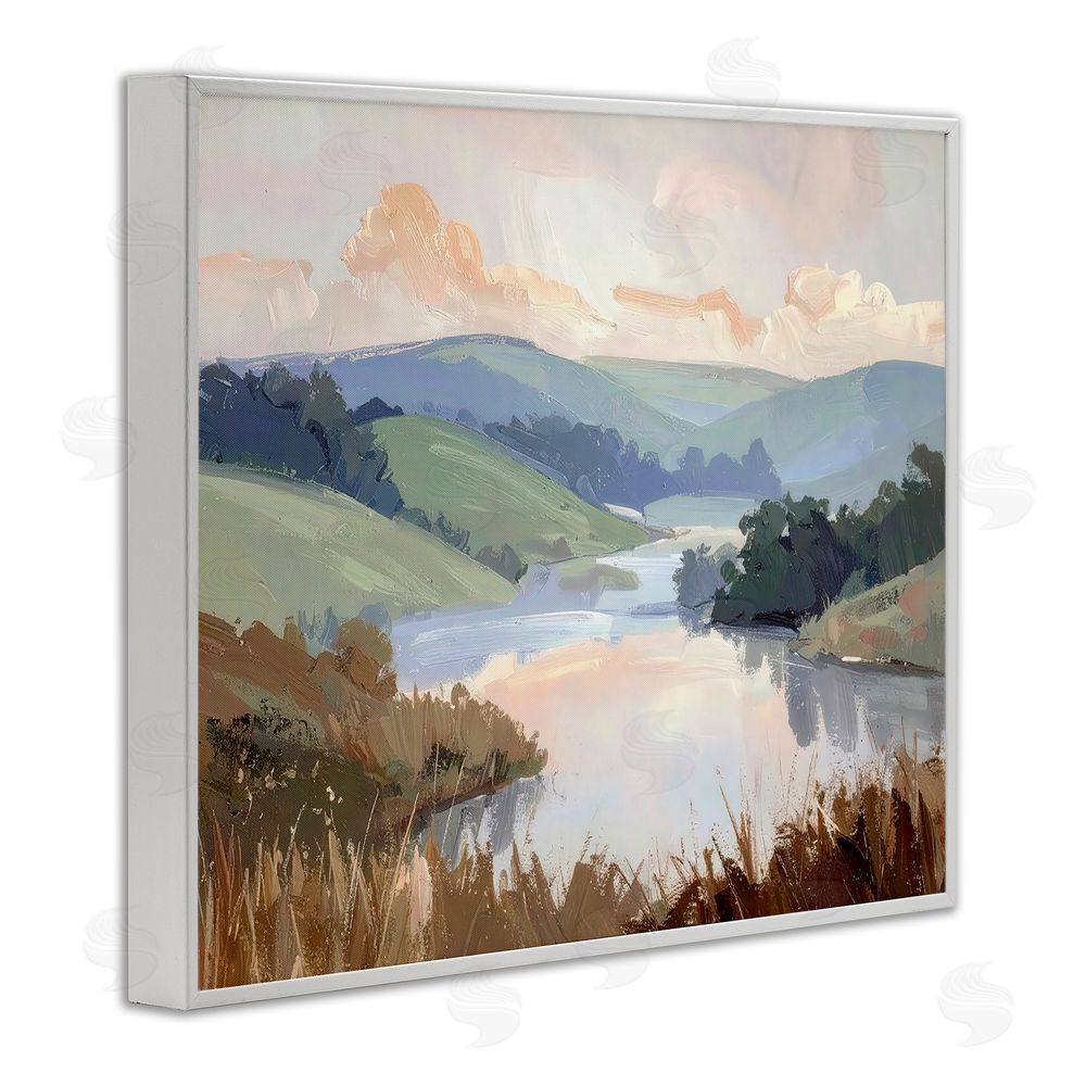 Alonza Saunders Muted Distant Mountains White Framed Giclee Wall Art Print