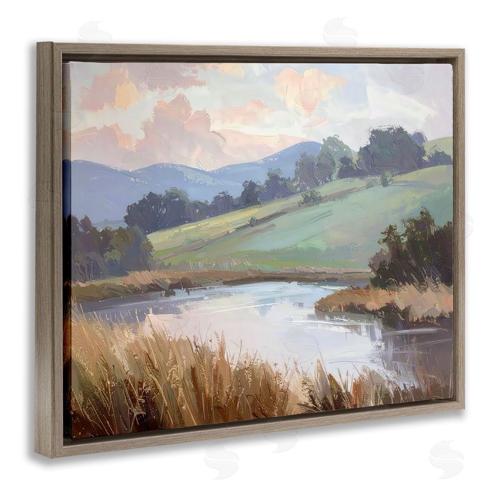 Alonza Saunders Subtle Distant Mountains Brown Floating Frame Canvas Wall Art Print