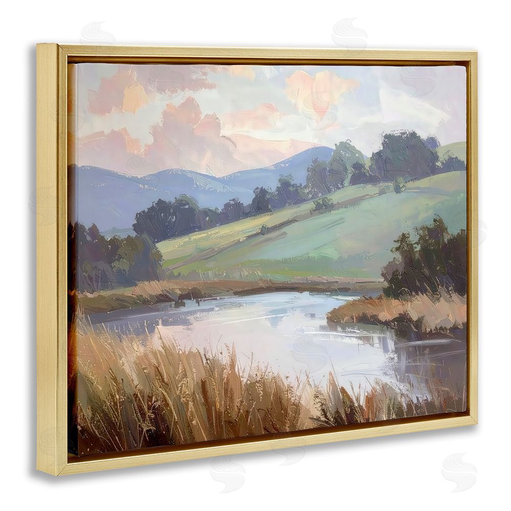 Alonza Saunders Subtle Distant Mountains Gold Floating Frame Canvas Wall Art Print