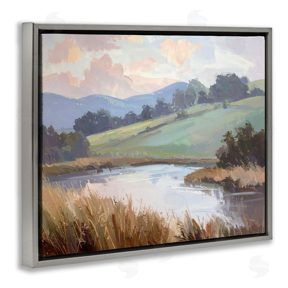 Alonza Saunders Subtle Distant Mountains Gray Floating Frame Canvas Wall Art Print